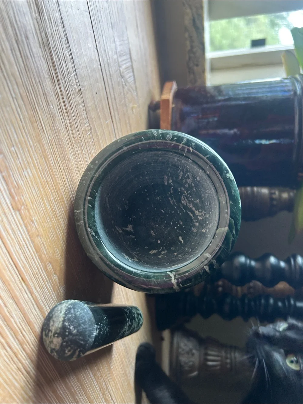 Green Solid Stone Mortar and Pestle